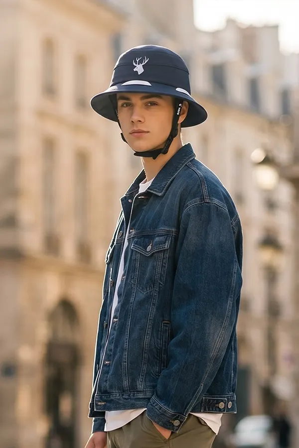 Zwarte Vero fietshelm met bucket hat cover