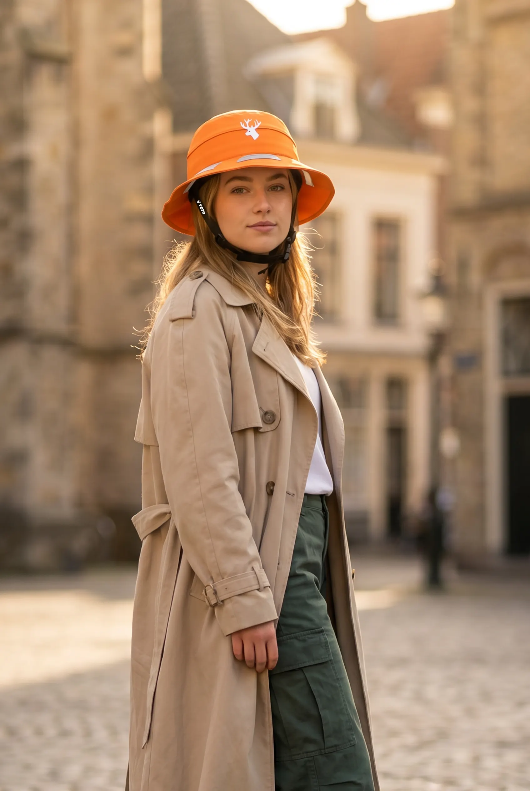 Bucket hat fietshelm in tuin